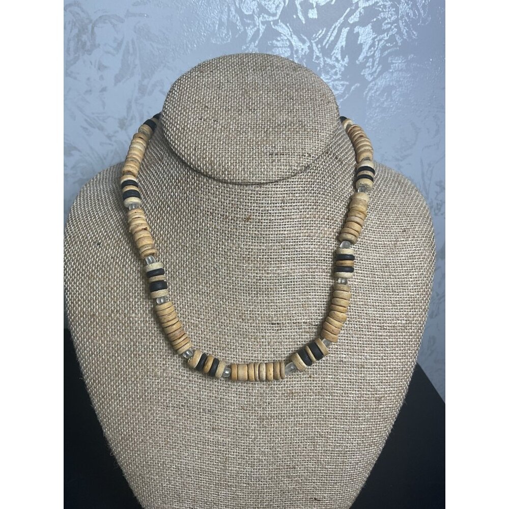 Light Brown Wood & Bead Necklace